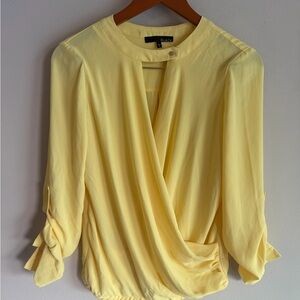 Ro&De Yellow Surplice Wrap Blouse Long Sleeve Elastic Hem Top XS